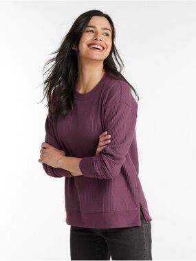 L.L. Bean Birchwood Brushed Waffle Shirt Crewneck Sweater Thermal Purple Women M